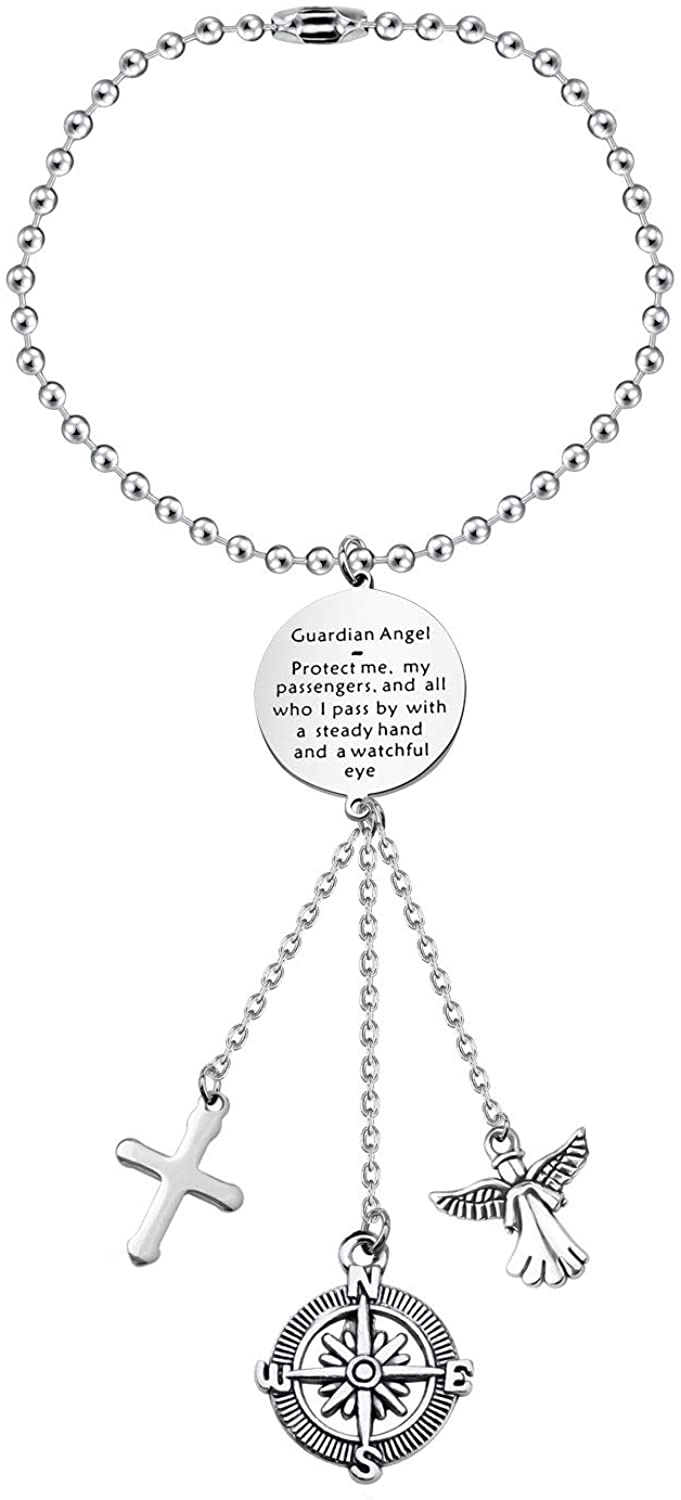 FEELMEM Guardian Angel Prayer Car Charm Driver Gift Guardian Angel Protect Me and My Passengers Rearview Mirror Pendant Car Interior Decoration Drive Safe Jewelry Gift