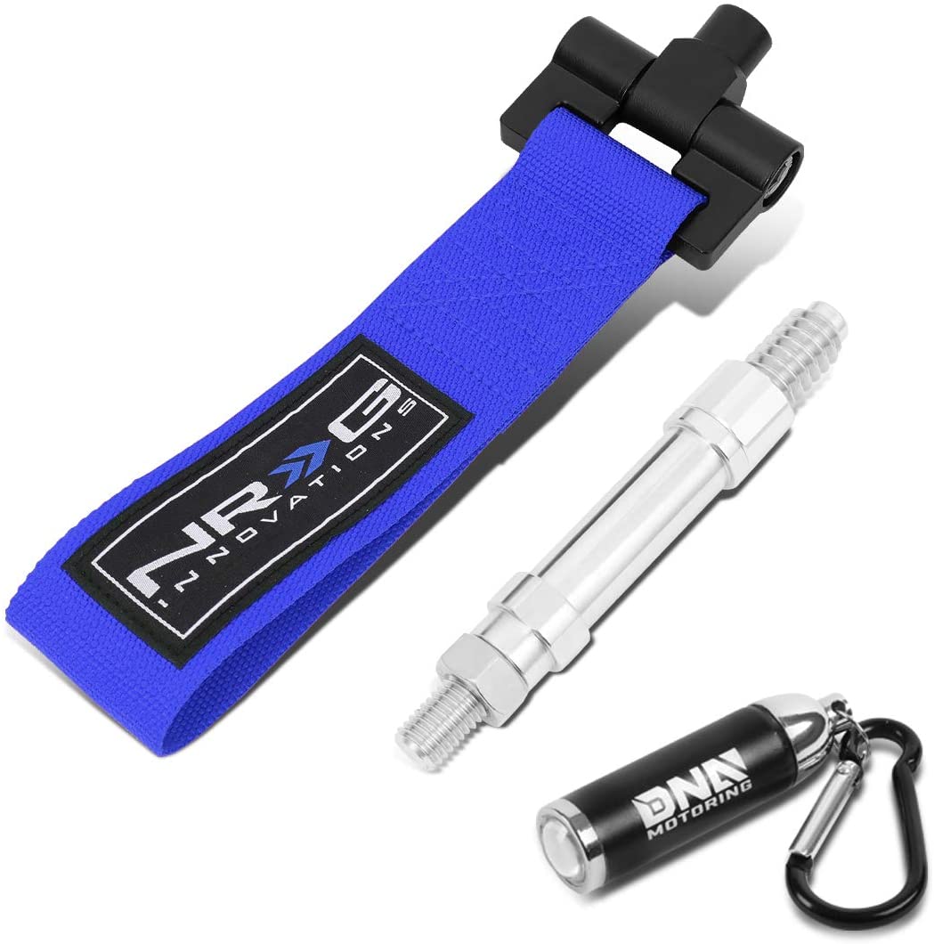 NRG Innovations TOW-E36BL Front/Rear Bumper 2.25 Inches Wide Nylon Tow Towing Hook Belt + LED Keychain Flashlight
