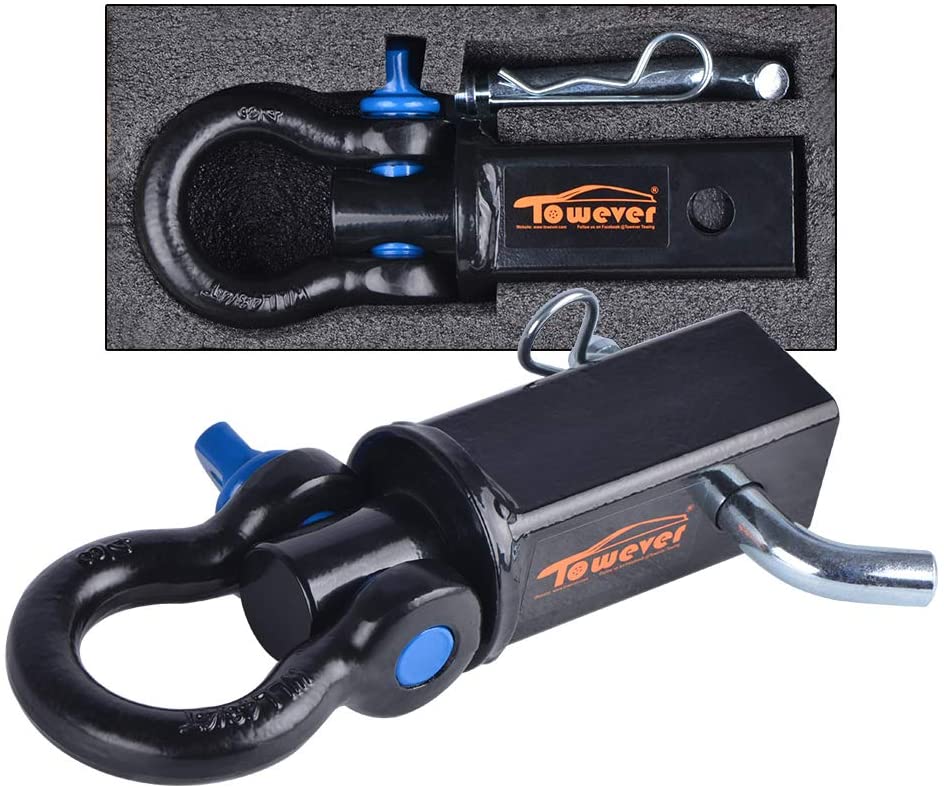 Towever 83710 Shackle Hitch Receiver 2 Inch(360 Degree Rotate D Ring for Towing Strap), Tow Hitch Accessories for Vehicle, Off-Road Recovery