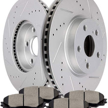 Brake Kits,SCITOO 2pcs Slotted Drilled Brake Discs Rotors and 4pcs Ceramic Disc Brake Pads Brakes Kit fit 2009 2010Pontiac Vibe,2008-2013 for xD,2009-2013 for Corolla,2009-2013 for Matrix,Front