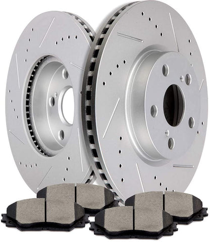 Brake Kits,SCITOO 2pcs Slotted Drilled Brake Discs Rotors and 4pcs Ceramic Disc Brake Pads Brakes Kit fit 2009 2010Pontiac Vibe,2008-2013 for xD,2009-2013 for Corolla,2009-2013 for Matrix,Front