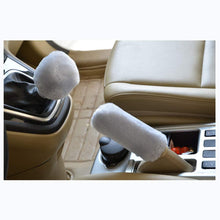 LuckySHD 2Pcs Set Soft Fluffy Auto Gear Shift Knob Cover Handbrake Grip Cover/Grey