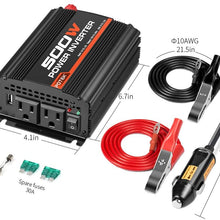 POTEK 500W Power Inverter/Car Inverter DC 12V to AC 110V Dual AC Charging Port and 2A USB Ports for Laptop, Smart Phone