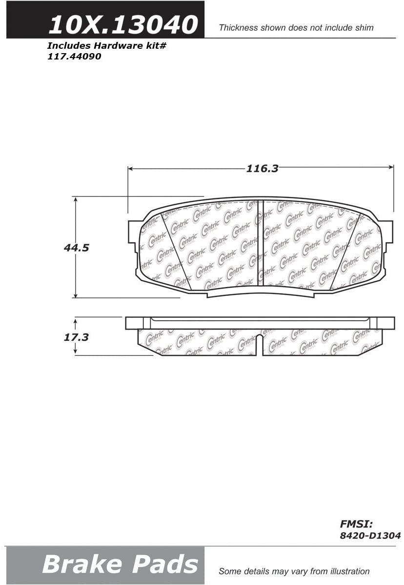 NEW CENTRIC 106.13040 Extended Wear Posi-Quiet Semi Metallic Standard Brake Pad