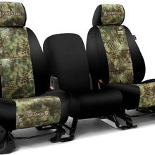 Rear SEAT: ShearComfort Custom Kryptek Neo-Supreme Seat Covers for Toyota Corolla (2020-2020) in Black w/Kryptek Neo-Supreme Banshee for 40/60 Split Back Solid Bottom w/Pullout Arm and 3 Molded.