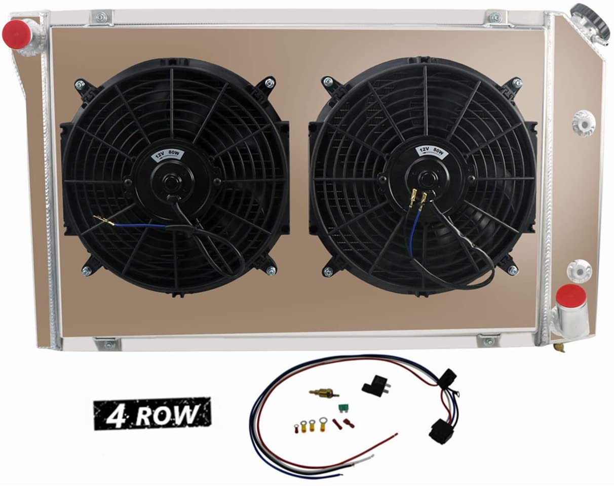 CoolingSky 62MM 4 Row Core Aluminum Radiator +Fan Shroud & Relay Kit for 1977-1982 Chevy Corvette C3 5.7 5.0 V8 Models