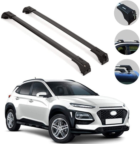 OMAC Roof Racks Lockable Cross Bars Carrier Cargo Racks Rail Aluminium Black Set 2 Pcs. for Hyundai Kona 2018-2021