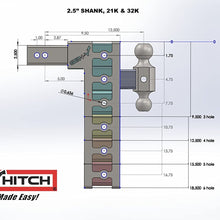 GEN-Y GH-624, 2.5" Receiver Adjustable Pintle Combo, Class V 21,000 lb 4-Receiver Slots,Drop Hitch, Drop/Raise 10",Multi use,Adjustable Hitch, Ball Mount Hitch