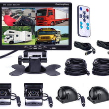 Vehicle Backup Cameras Monitor kit 4 Pin System 12V/24V,4 x Front Side Rear View Camera + 7" inch Quad Split 4CH Car LCD Monitor for Bus Truck Trailer Caravan Camper RV