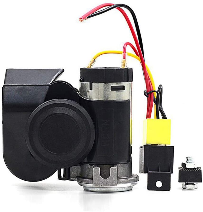 CONRAL 12V Motorcycles Horn High Decibel Horn, Automobile Loud Electric Durable Trumpet Snail Shaped Air Horn, Fit Most 12 Volt Vehicles, Black