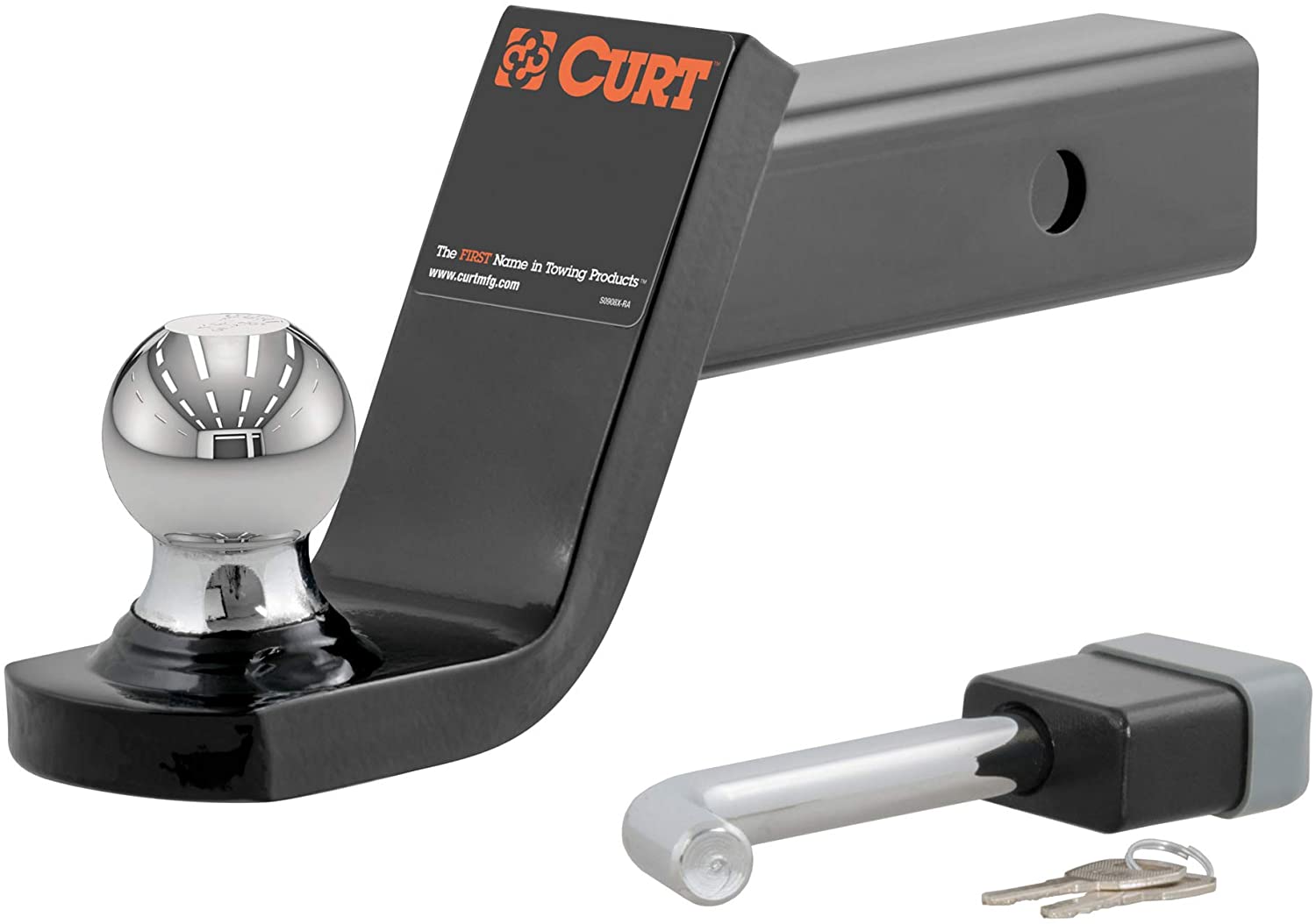 CURT 45142 Trailer Hitch Ball Mount with 2-Inch Trailer Ball & Hitch Lock, Fits 2-Inch Receiver, 7,500 lbs. GTW, 4-Inch Drop
