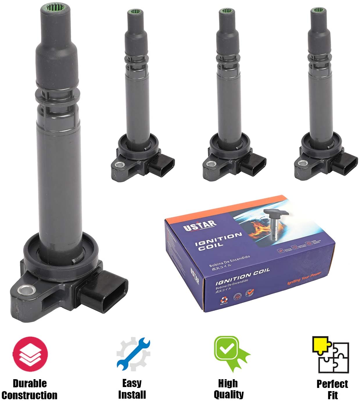 USTAR Ignition Coils 4 Pack compatible with Toyota Tacoma 2000-2004, Engine L4 2.4/2.7 Replaces 90919-02237