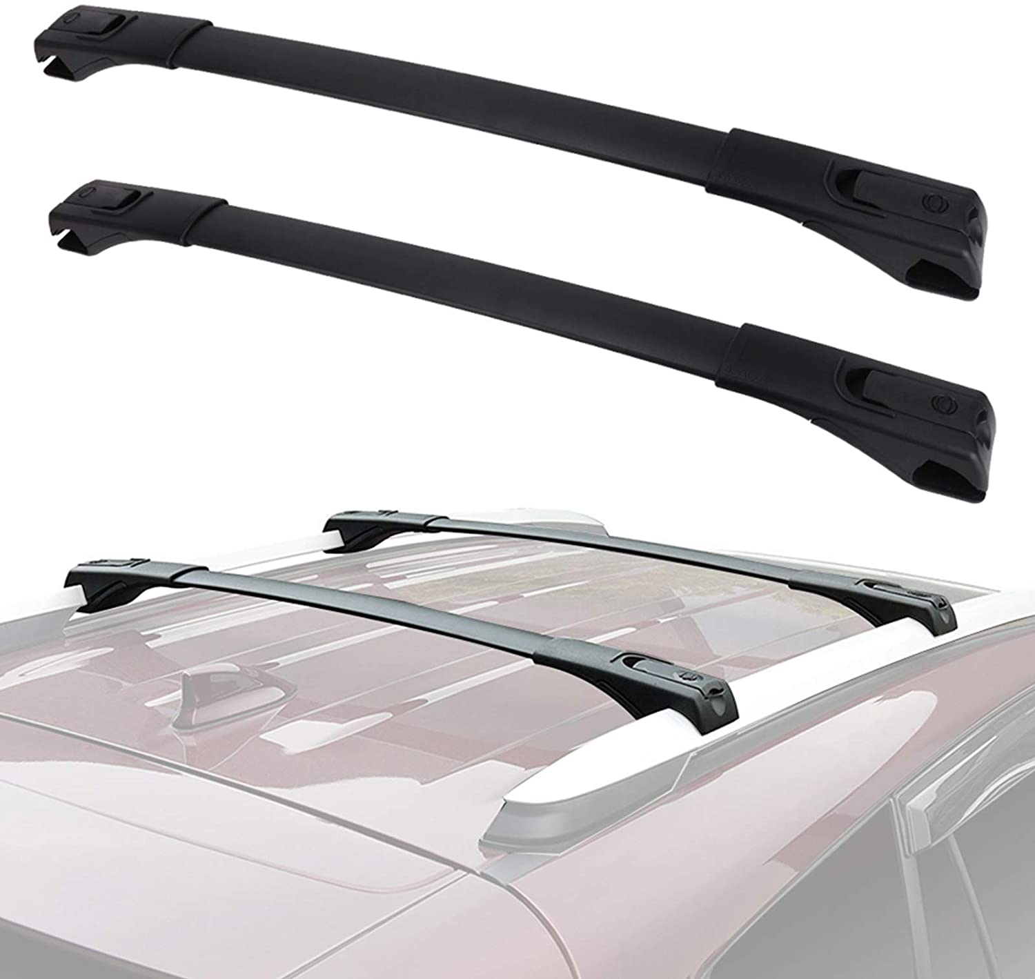 LEDKINGDOMUS Cross Bars Roof Racks Compatible for 2013-2018 Toyota RAV4, Aluminum Rooftop Luggage Crossbars Cargo Bag Carrier with Locks Carrying Bike Canoe Kayak