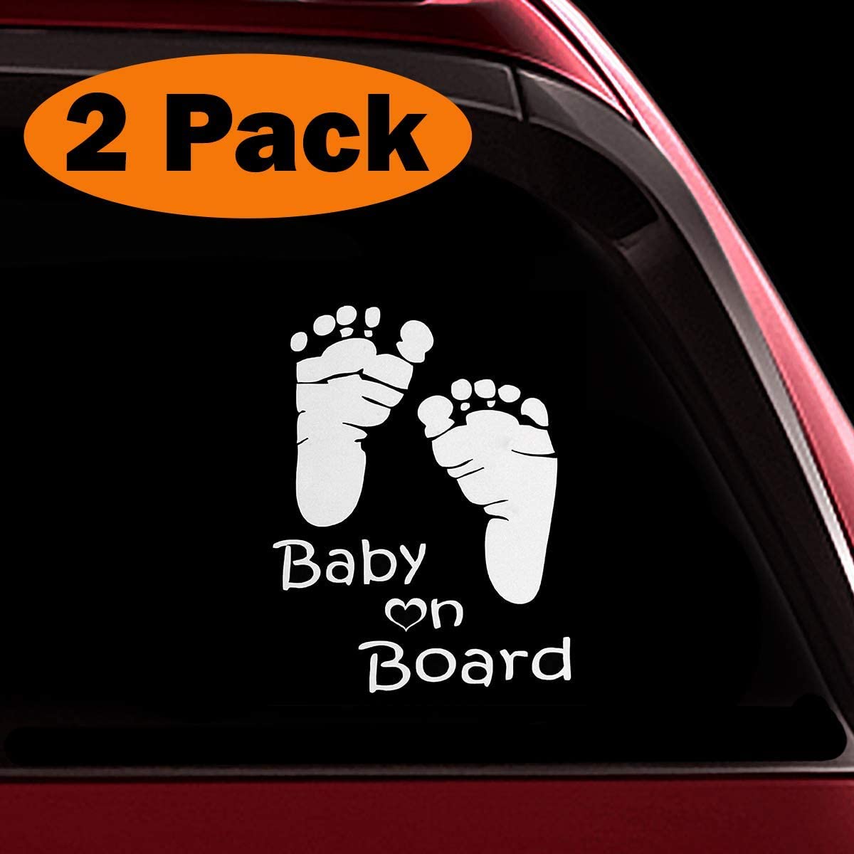 TOTOMO Baby on Board Sticker - (Set of 2) Funny Cute Cool Safety Caution Decal Sign for Car Windows and Bumpers - Footprint ALI-037