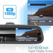 Rear View Backup Camera System - Parking Reverse Car Vehicle Rearview Back Up w/ 4.3” LCD Mirror Monitor Assembly Kit, Night Vision, Tilt-Adjustable Angle, Mounts on License Plate - Pyle PLCM4560