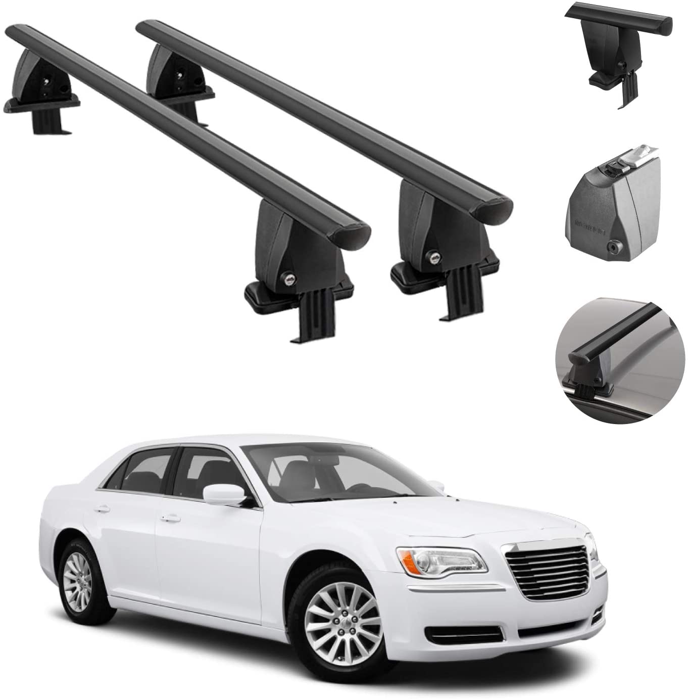 OMAC Auto Exterior Accessories Roof Rack Crossbars | Aluminum Smooth Black Lockable Roof Top Cargo Management Racks | Luggage Ski Kayak Carriers Set 2 Pcs | Fits Chrysler 300 2011-2014
