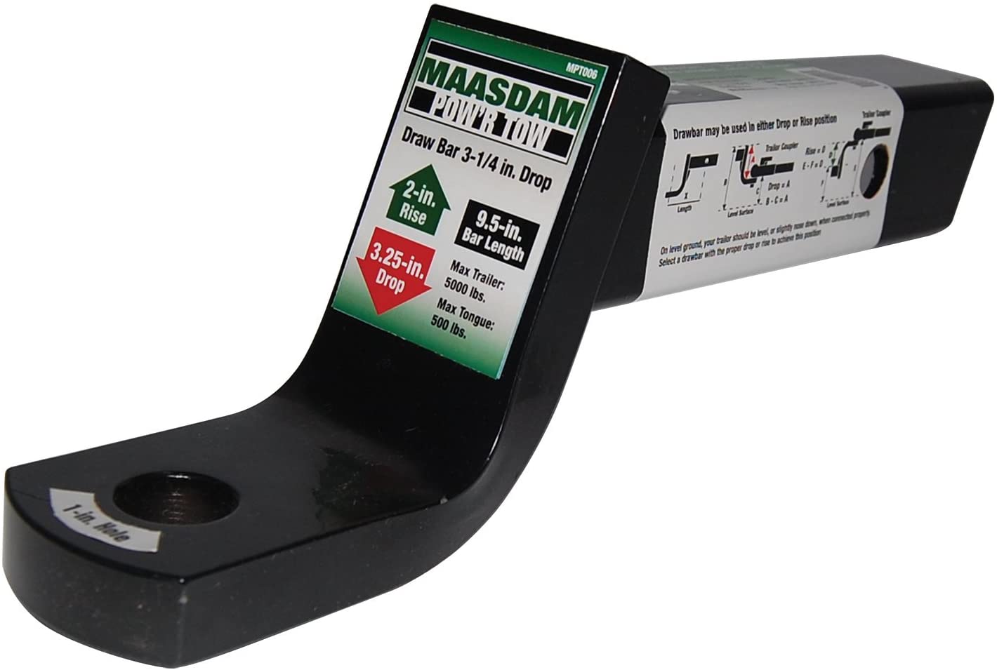 Maasdam MPT006 3 .25-Inch Drop 1-Inch Hole and 9 .5-Inch Length Draw Bar