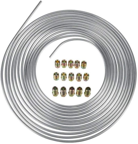 Yuanyuan Zinc Steel Brake Line 25 Foot Tubing Kit 1/4 OD Coil Roll & 15Pcs Tube Fittings (Color : Silver)