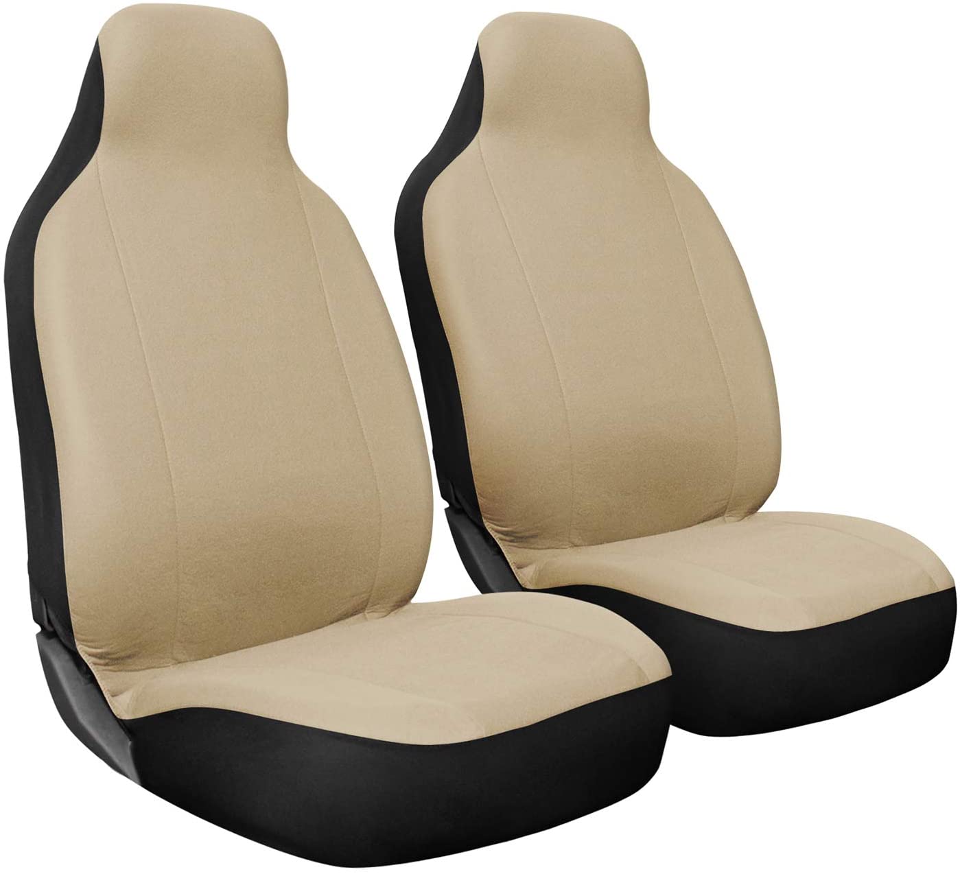 OxGord Car Seat Cover - Poly Cloth Beige with Front Low Bucket Seat - Universal Fit for Cars, Trucks, SUVs, Vans - 2 pc Set