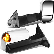Pair Chrome Power Heated Amber LED Turn Signal Lights Tow Mirrors w/Puddle Lamps Replacement for Dodge Ram 09-16