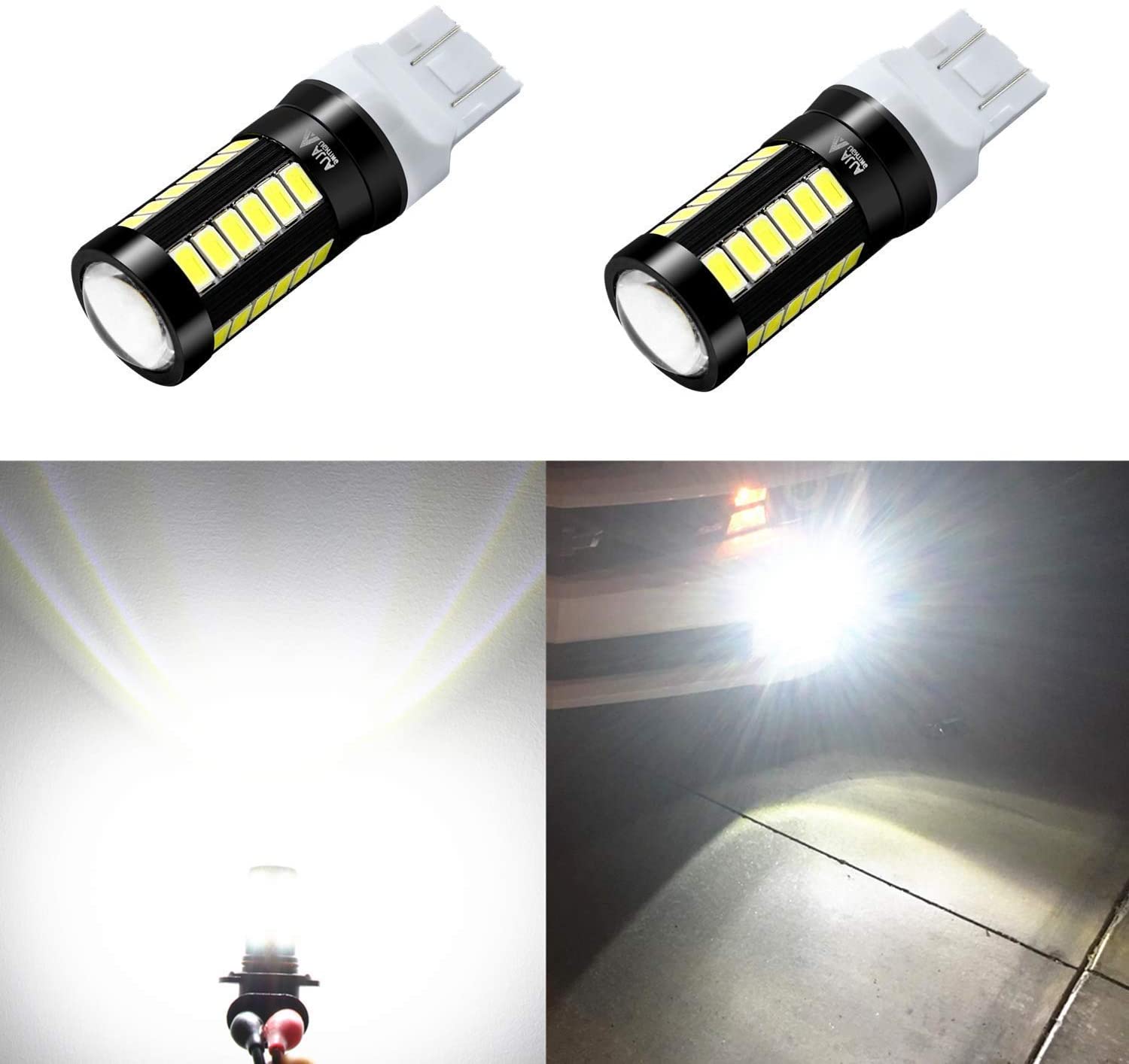 Alla Lighting LED 7440 7443 Strobe Brake Light Bulb Extremely Super Bright 2800lm 12V 5730 SMD T20 7441 7443LL LED Flashing Stop Lights TailLights, 6000K Xenon White