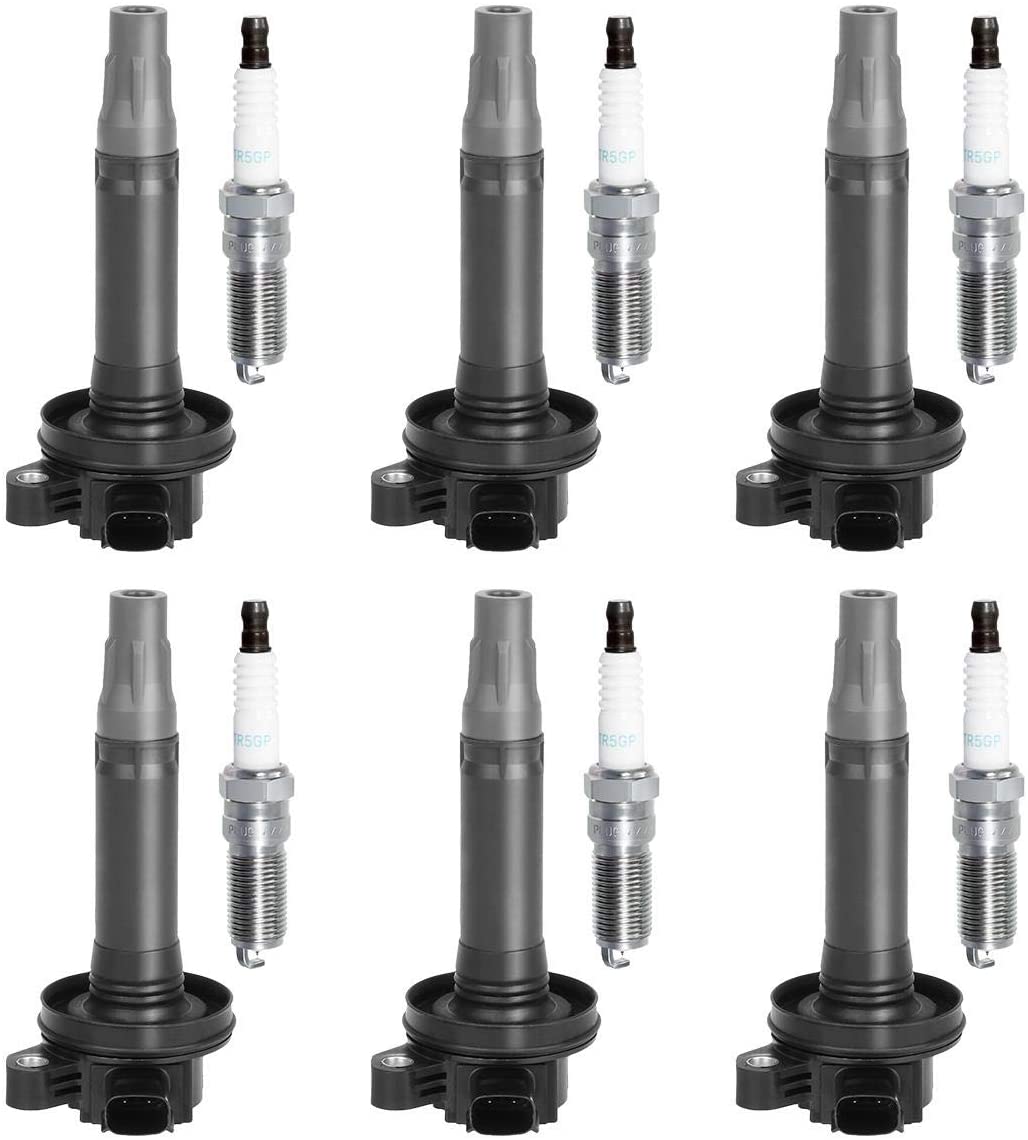 QYL Ignition Coil UF553 & Spark Plug 5019 LTR5GP Replacement for Ford Flex Taurus Edge Lincoln MKS MKT MKZ MKX Mercury Sable 3.5L V6 (Set of 6)