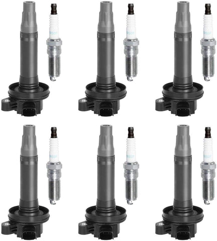 QYL Ignition Coil UF553 & Spark Plug 5019 LTR5GP Replacement for Ford Flex Taurus Edge Lincoln MKS MKT MKZ MKX Mercury Sable 3.5L V6 (Set of 6)