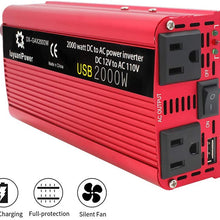 LVYUAN Power Inverter 1200W/2000W(Peak) DC to AC 12V to 110V Car Inverter DC 12V Inverter with 3.1A USB Car Adapter with Battery Clips
