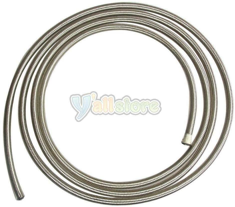 5FT 6AN Silver Nylon Stainless Steel Braided Fuel Hose Oil Line Hose 5Feet 6AN