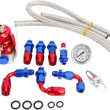 SUNROAD Universal Adjustable Aluminum Fuel Pressure Regulator Valve Kit + 100 Psi Pressure Gage AN6 Fitting Connectors Kit Red & Blue