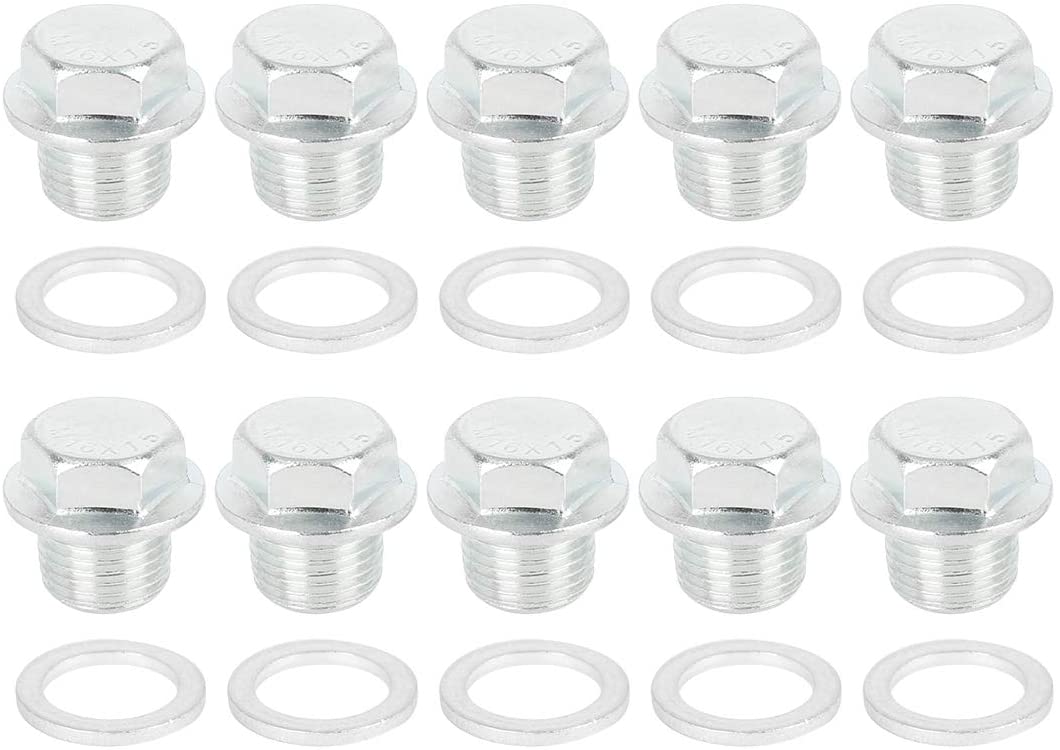 X AUTOHAUX 10 Sets M16x1.5 Metal Car Engine Oil Pan Drain Cap Screw Bolt Plug with Gasket