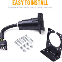 SnowyFox 4 Flat to 7 Way Round Trailer Light Adapter Plug 6-24V for Trailer RV Boat Car with Mounting Bracket