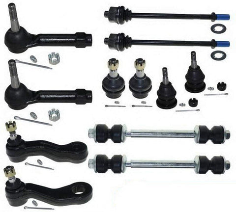 DLZ 12 Pcs Front Suspension Kit-2 Lower 2 Upper Ball Joint 2 Sway Bar End 4 Tie Rod End 1 Idler Arm 1 Pitman Arm K6540 K6541 ES3488 ES3493T K6534 K80631 K6536