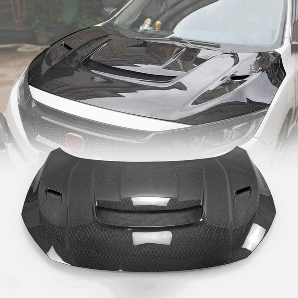 QQJK Suitable for Honda Civic Type-R Civic FC/FK8 Honeycomb Carbon Fiber Modified Hood Hood Car Hood Scoop Sport Racing Air Flow Intake Turbo Bonnet Hood Vent Grille Cover