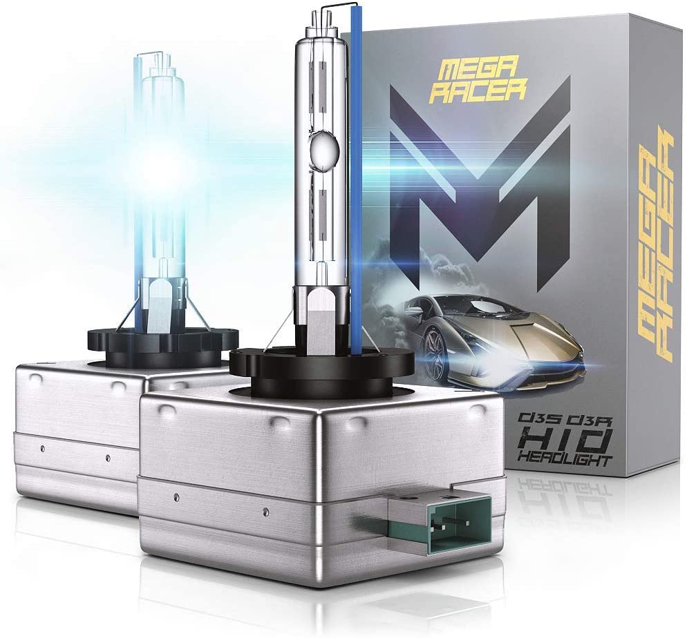 Mega Racer D3S HID Bulb - D3C/D3R/D3S Headlight Bulb 8000K Ice Blue, 12V 35W 8000 Lumens IP68 Waterproof, Pack of 2