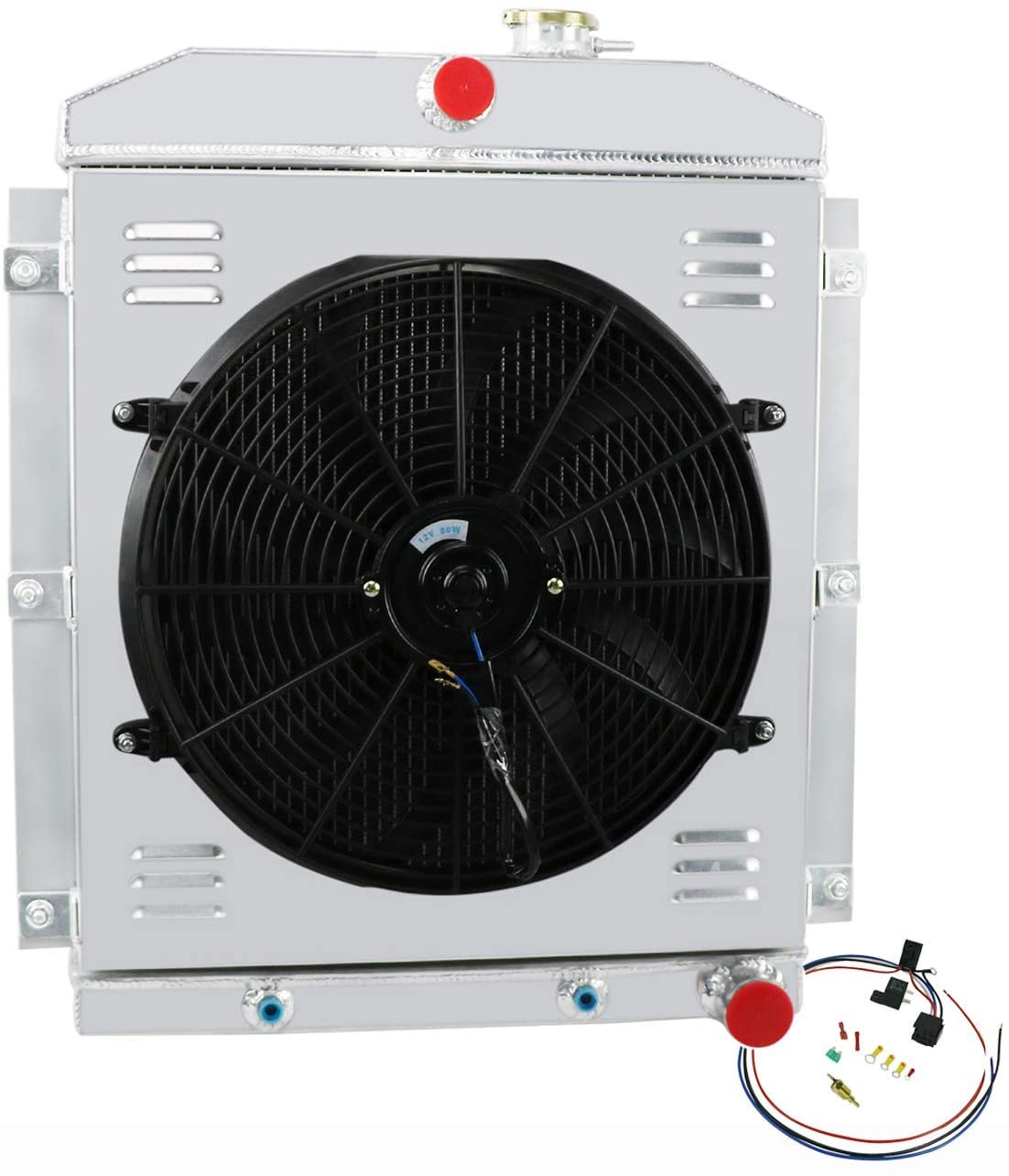 CoolingCare 3 Row Aluminum Radiator+ Shroud+ 16'' Fan Shroud w/Relay Suit for 1947-1954 Chevy Truck Pickup 3.5L, 3.8L L6