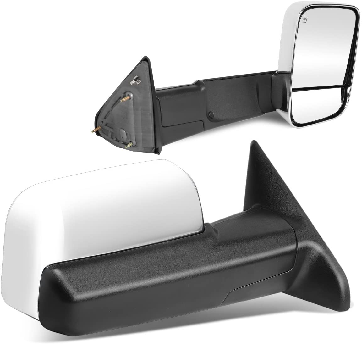 Pair of Chrome Power Heated Glass Flip Up Rear View Side Towing Mirrors Replacement for Dodge Ram 09-16