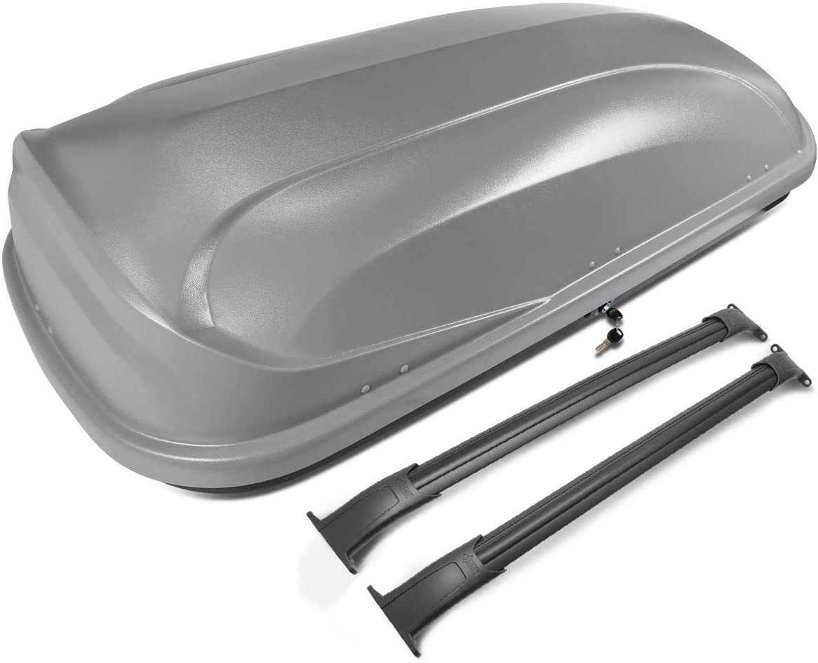DNA Motoring PT-ZTL-8099-GY Pair Aluminum Roof Rail Cross Bars+Cargo Box Baggage Carrier w/Lock+Keys