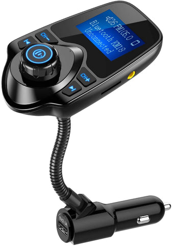 Nulaxy Bluetooth Car FM Transmitter Audio Adapter Receiver Wireless Hands Free Car Kit W 1.44 Inch Display - KM18 Black