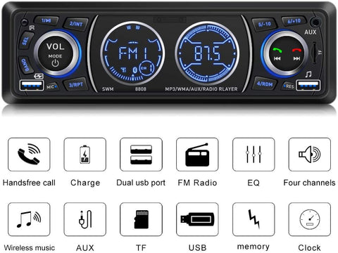 Car Stereo with Bluetooth Single Din Car Stereo Car Radio Car Audio Player Support Phone Fast Charge USB SD Card AUX in with Wireless Remote Control