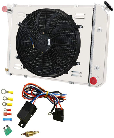 OzCoolingParts 68-87 Chevy & Oldsmobile & Pontiac Radiator Fan Shroud Kit, 3 Row Full Aluminum Radiator + 16