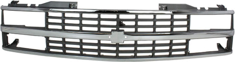 Grille Assembly Compatible with 1988-1993 Chevrolet K1500 Chrome Shell/Silver Insert with Quad or Composite Headlights