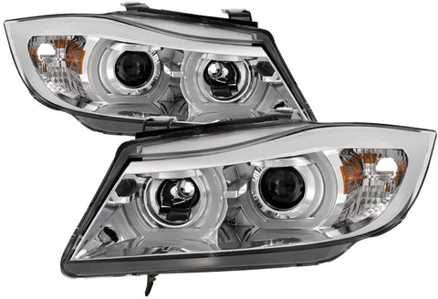V2 3D Halo LBDRL Headlights for BMW 3-Series E90 06-08 - 4 Door - Black/Clear Lens