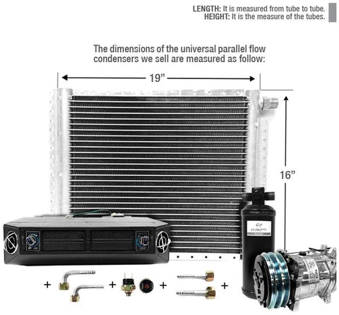 CLIMAPARTS AC Kit Universal Evaporator Underdash Unit Compressor and Condenser 16 x 19