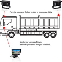 Pyle PLCMTR72 Weatherproof Rearview Backup Camera and Monitor Video System for Bus, Truck, Trailer and Van (2 Cams, 7'' Monitor, Dual DC 12-24V), Black