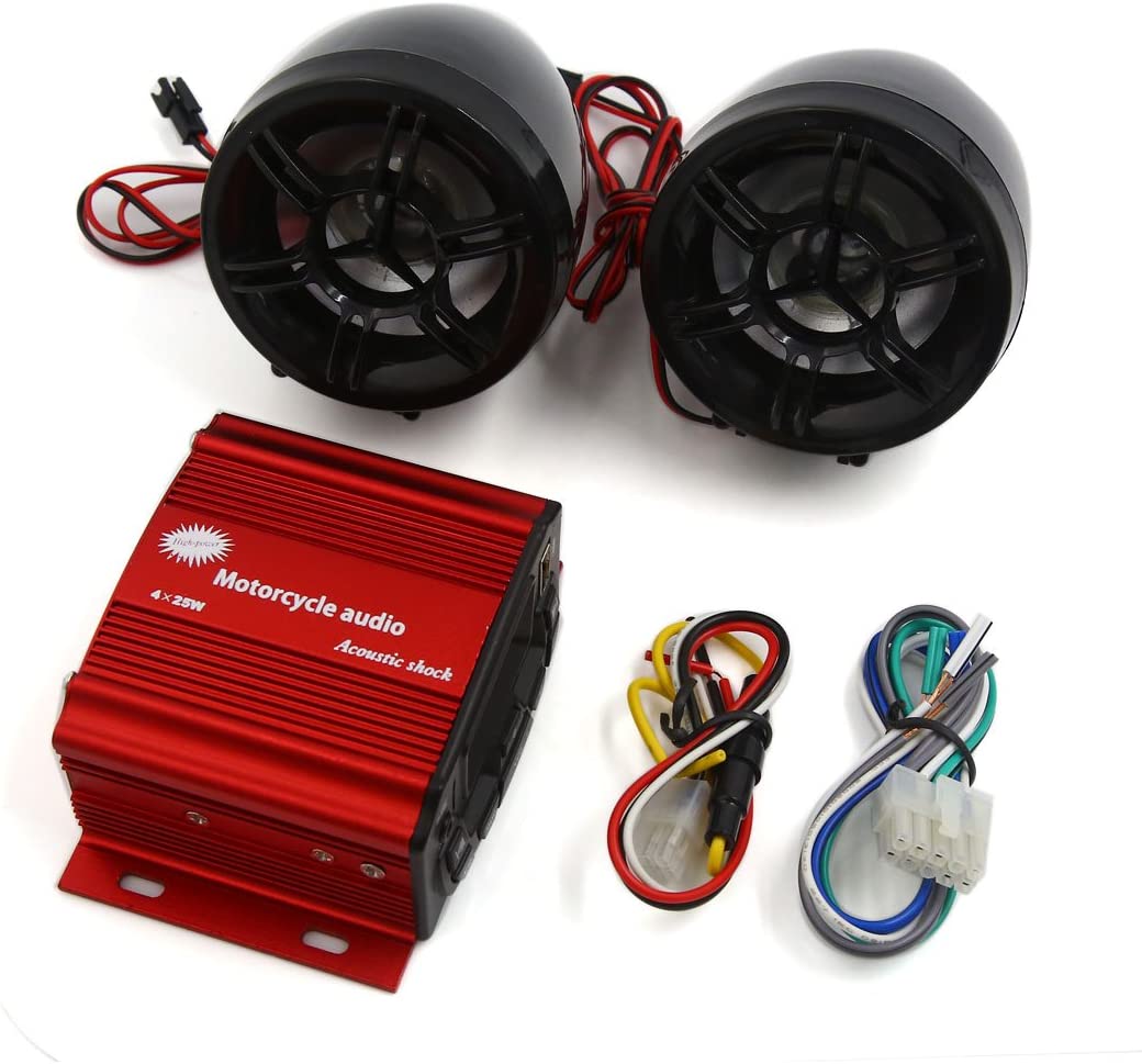 uxcell 12V Motorcycle Audio Remote Control Speaker System Support SD USB MP3 FM Radio Replacement