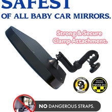 Joybell ONLY Safe Baby Car Mirror for Car Seat Rear Facing | Clamps to Sturdy Post | No Risky Straps | Extra Large| Adjustable to See Baby in Back Seat