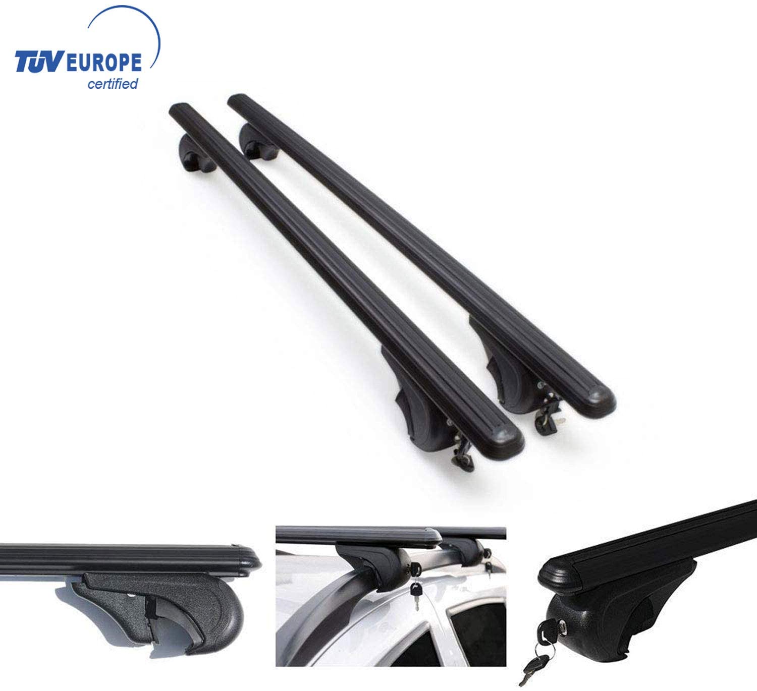 Roof Racks Lockable Cross Bars Carrier Cargo Racks Rail Aluminium with TUV Fits Black Set 2 Pcs for Volkswagen Tiguan 2012-2017