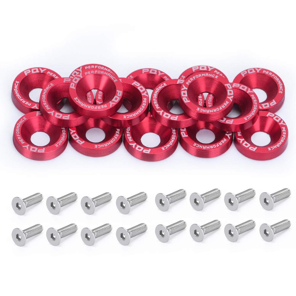 PQY 16PCS Billet Aluminum Fender Washer Engine Bay Dress Up Kit Compatible with Honda Civic Integra RSX EK (Black)