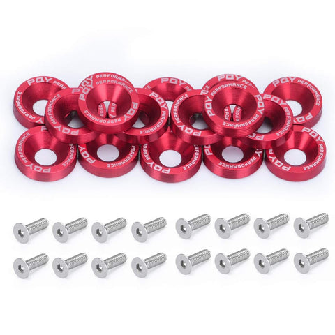PQY 16PCS Billet Aluminum Fender Washer Engine Bay Dress Up Kit Compatible with Honda Civic Integra RSX EK (Black)